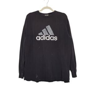 Vintage Adidas 3 Stripes Distressed Grunge Long Sleeve Shirt Thrash Black Large